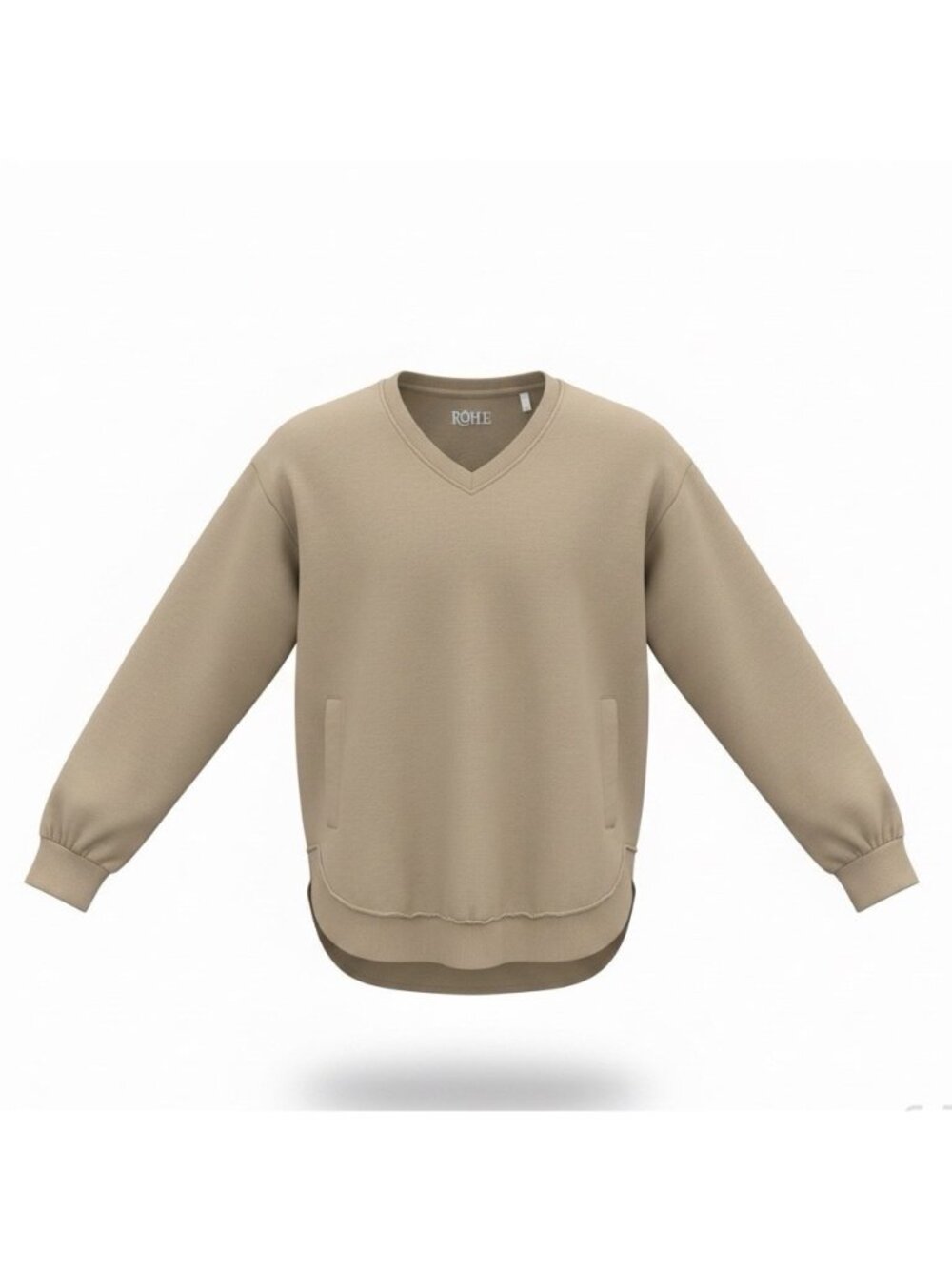 Royce Mens Beige Cotton-Blend V-Neck Sweatshirt With Pockets Size L